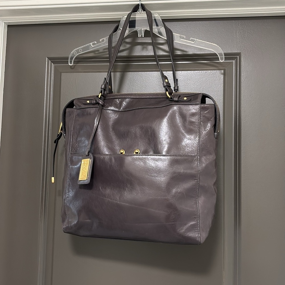 Leather Tote Bag in Dark Brown - Classic Women's Shoulder Bag - Picture 6 of 7